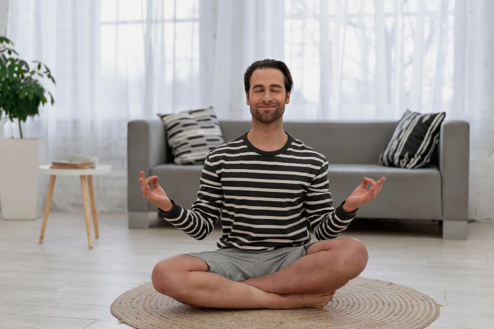 happy meditating man