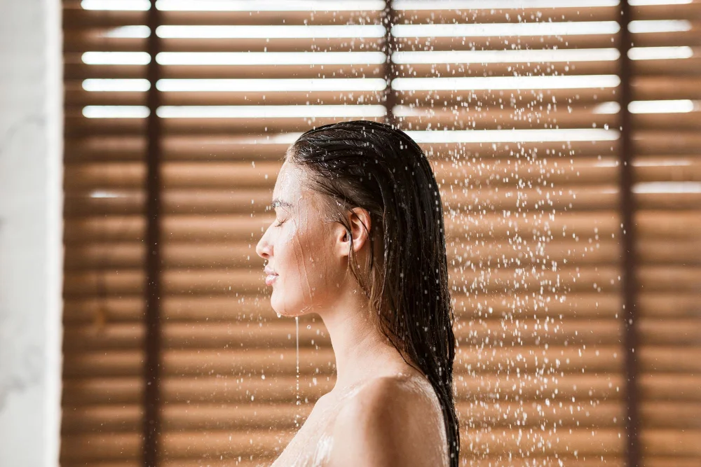 woman shower meditate