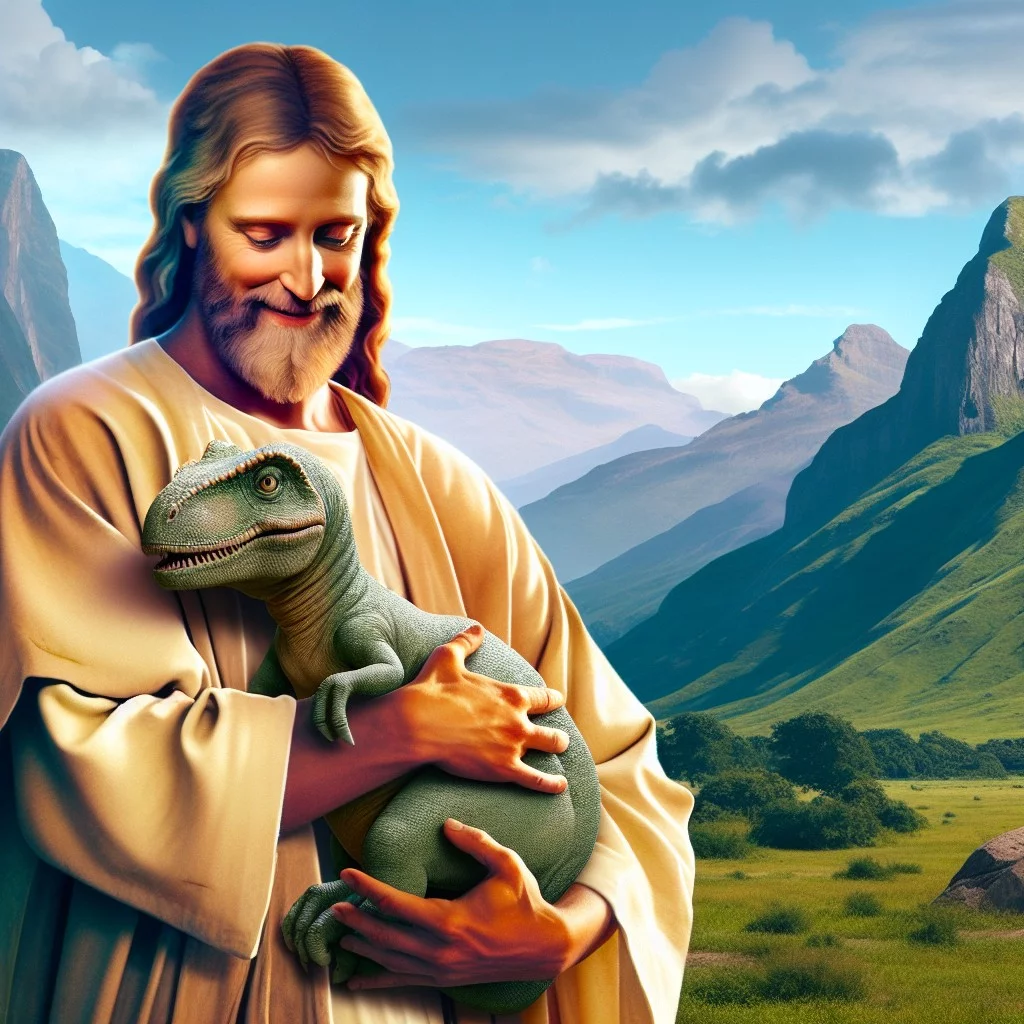 historical context of depicting jesus with dinosaurs
