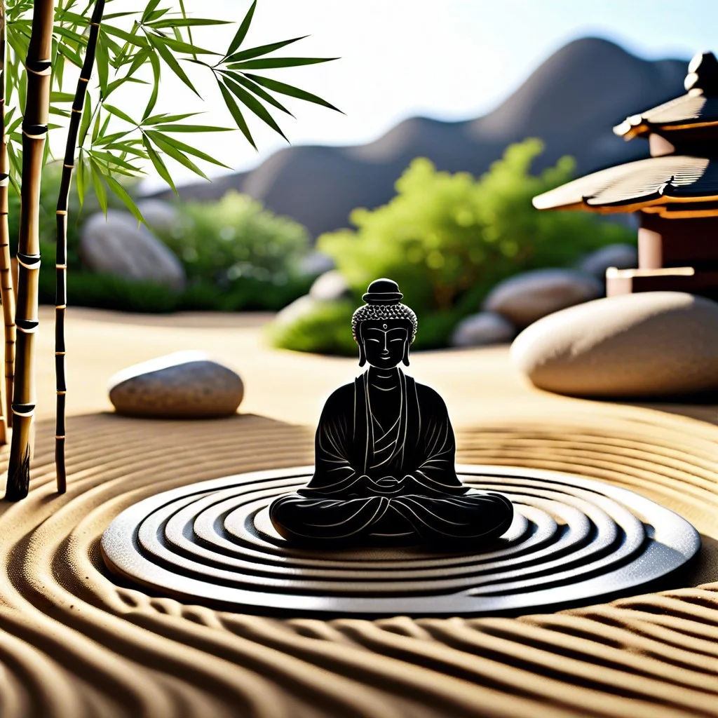 zen garden with meditative figure silhouette